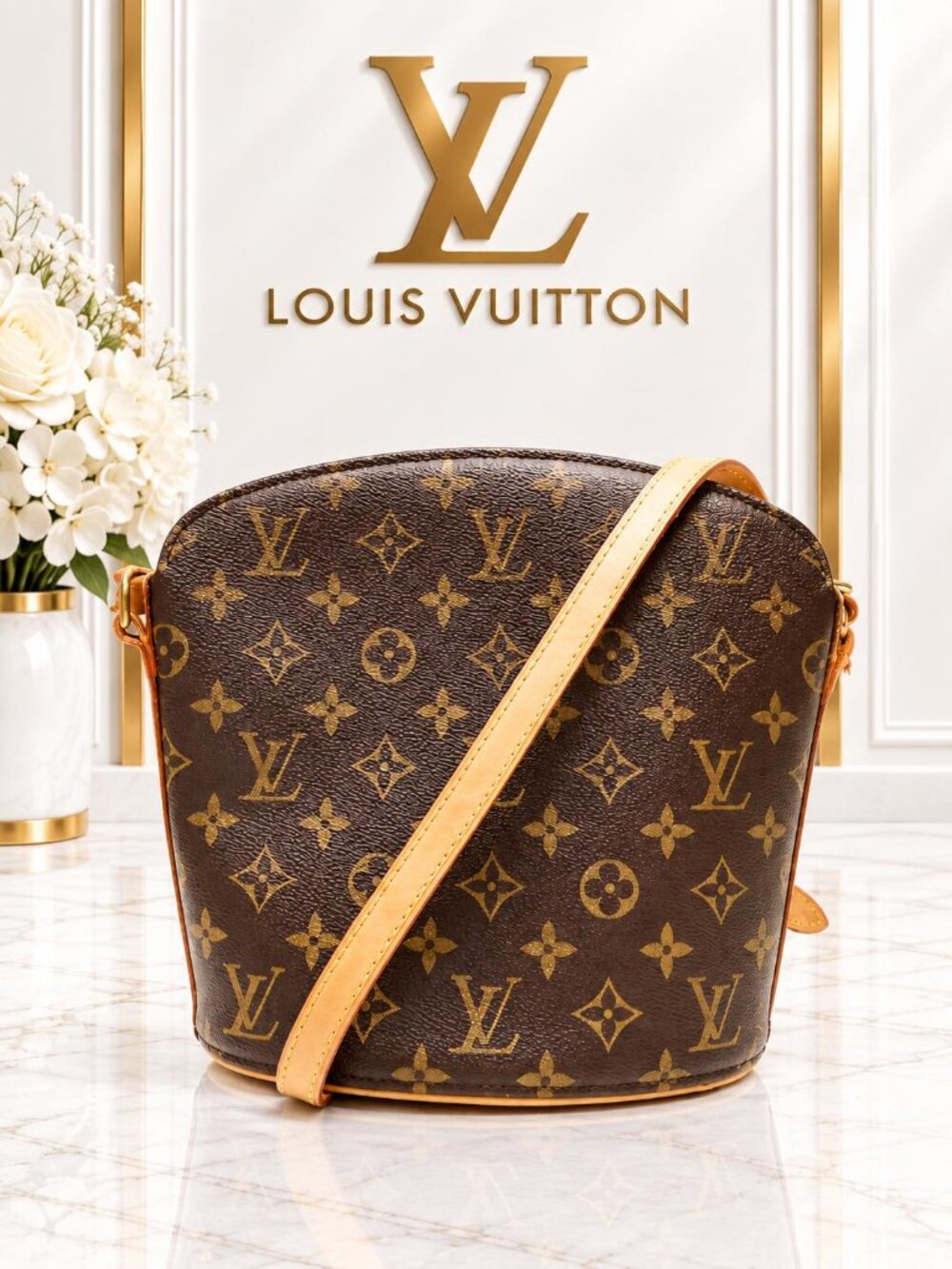 Authentic Louis Vuitton Drouot Monogram Canvas Crossbody Shoulder Bag Vintage